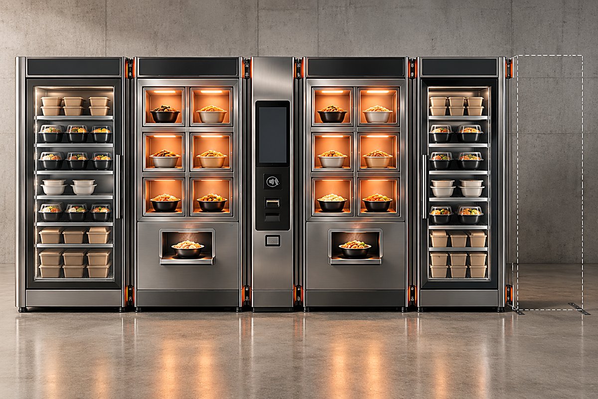 Saporitaly IR-Hub: sistema modulare con moduli food e frigo e torre pagamenti centrale